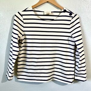 Sezane Paris Striped Long Sleeve Breton Top Navy Cream Womens Small Classic Chic